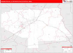 Auburn-Opelika Metro Area Digital Map Red Line Style